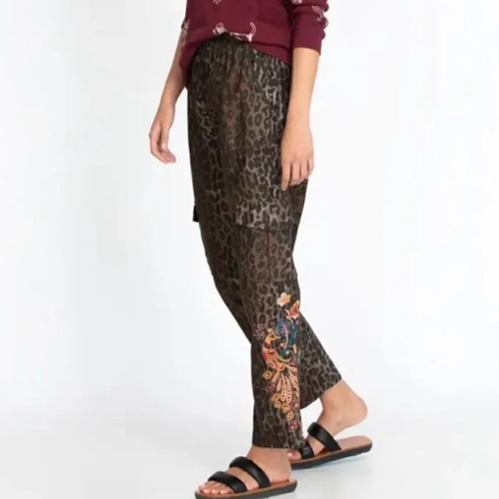 Johnny Was Workshop Shuri Leopard Embroidered Floral Cargo Pant Large